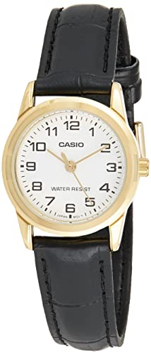CASIO  LTP-V001GL-7BUDF Montre analogique pour Femme en Cuir Noir, Sangles