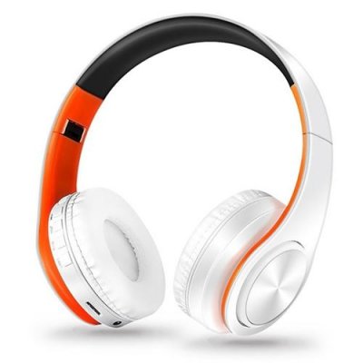  Casque Audio Bluetooth Pliable Avec MP3 Et Annulation De Bruit 10h Autonomie White Orange YONIS 