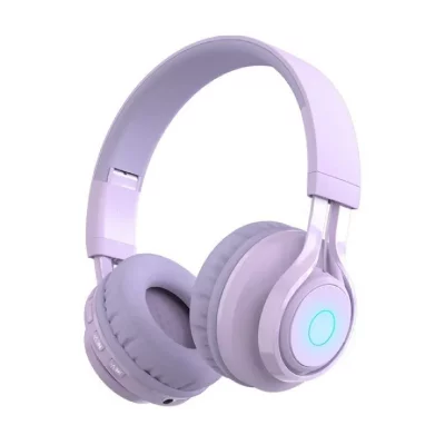 YONIS Casque Audio Enfant Sans Fil Bluetooth 5.0 Avec Lumi&egrave;res LED Et Microphone Purple 