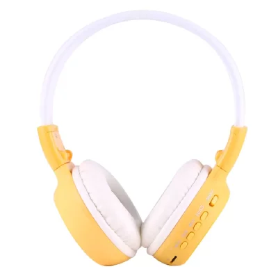 YONIS Casque Audio Sans Fil St&eacute;r&eacute;o Ecran LCD Lecteur Voyant Lumineux Radio Fm Jaune -