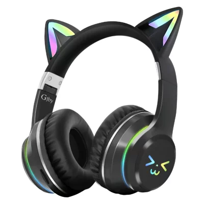 AVIZAR Casque Bluetooth Oreilles de Chat Lumineuses  Noir 
