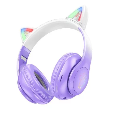YONIS Casque Bluetooth Oreilles De Chat Lumineuses Ultra Mignon Avec Lecture TF Et AUX Violet 2 