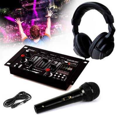 IBIZA SOUND Casque DJ Sono + table de mixage DJ21-USB-MKII  + Micro Dynamique Noir