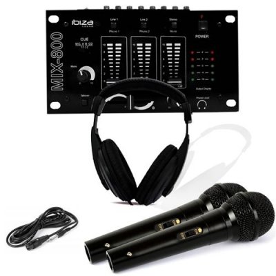 IBIZA SOUND Casque Dj Sono + table de mixage MIX-800 IBIZA + 2 Micros Dynamiques Noir
