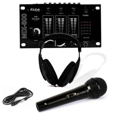 IBIZA SOUND Casque dj sono + table de mixage mix-800 ibiza + micro dynamique noir