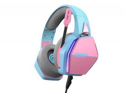 ONIVERSE Casque Gaming Filaire  Nebula LED pour PS5 PS4 Switch Xbox PC Mac Rose et Bleu