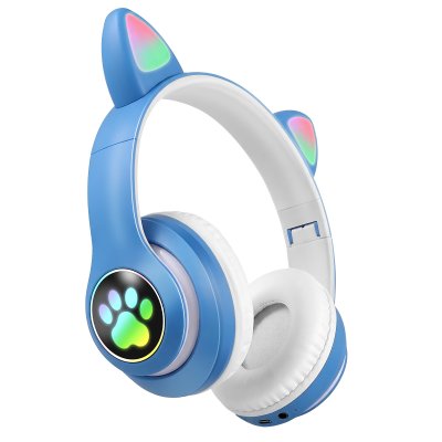 AVIZAR Casque Sans Fil Bluetooth Pour Enfant Avec Oreilles Chat Lumineux Rgb Blanc / Bleu