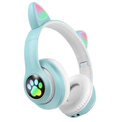 AVIZAR Casque Sans Fil Bluetooth pour Enfant avec Oreilles Chat Lumineux RGB Vert Menthe