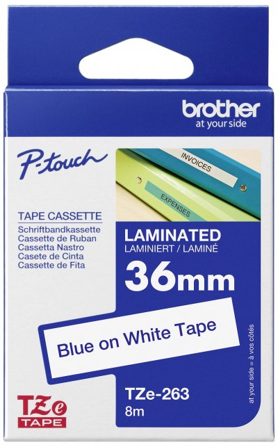 BROTHER Cassette &agrave; ruban  pour &eacute;tiqueteuse bleu sur blanc (TZ-263) 36mm