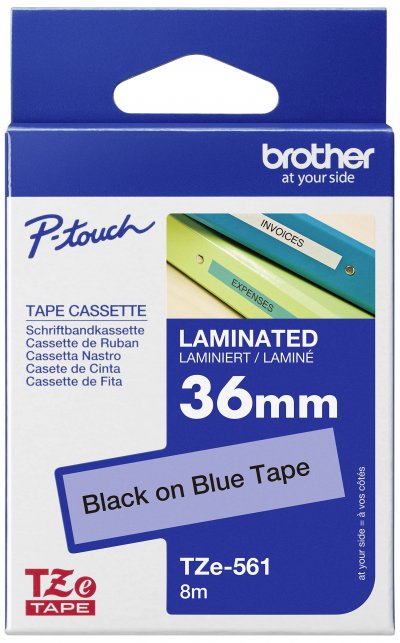 BROTHER Cassette &agrave; ruban  pour &eacute;tiqueteuse Noir sur bleu (TZ-561) 36mm