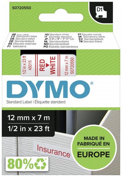 DYMO Cassettes de ruban D1 -  - 12x7mm - Rouge/blanc