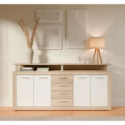 Cava buffet bas contemporain d&eacute;cor chene et blanc - l 197 cm CVK28Q45