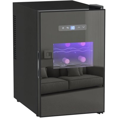 HOMCOM Cave &agrave; vin 15 bouteilles 39l t.5-18&deg;c &eacute;clairage led &eacute;cran tactile num&eacute;rique porte verre anti-uv noir 