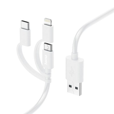HAMA Cble chrg mult. 3en1, usb-a - micro-usb, usb-c et lightning,1,0m, blc