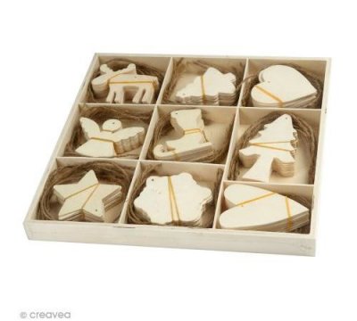 CREAVEA CC Hobby D&eacute;coration en bois - assortiment, No&euml;l, dim. 7-8 cm, &eacute;p. 3 m