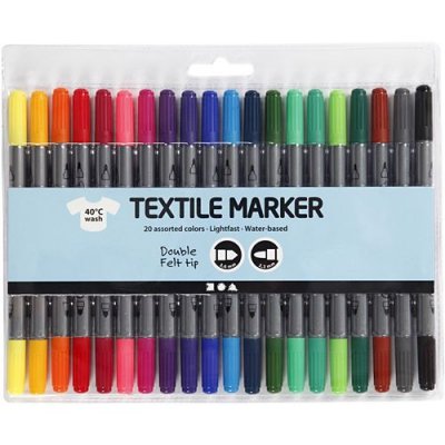 CREOTIME CC Hobby Feutres textile, trait: 2,3+3,6 mm, couleurs classiques, 20p