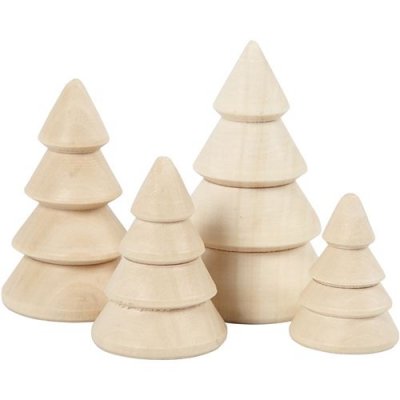 CREOTIME CC Hobby Sapins de No&euml;l en bois, h: 3,3+4,3+5,3+6,3 cm, d: 2,3+3+3,2+
