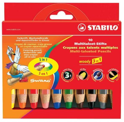 STABILO CC Hobby Woody 3-en-1, L: 11 cm, mine: 10 mm, Couleurs assorties, 10p