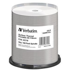 VERBATIM CD-R  Thermal Printable No ID Brand 43718 - 52x - 700 Mo - 100 supports - Spindle
