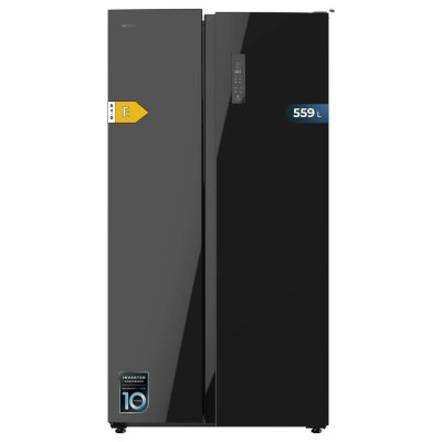 CECOTEC  Bolero CoolMarket SBS 550 R&eacute;frig&eacute;rateur am&eacute;ricain en verre c&ocirc;te &agrave; c&ocirc;te No Frost E Noir