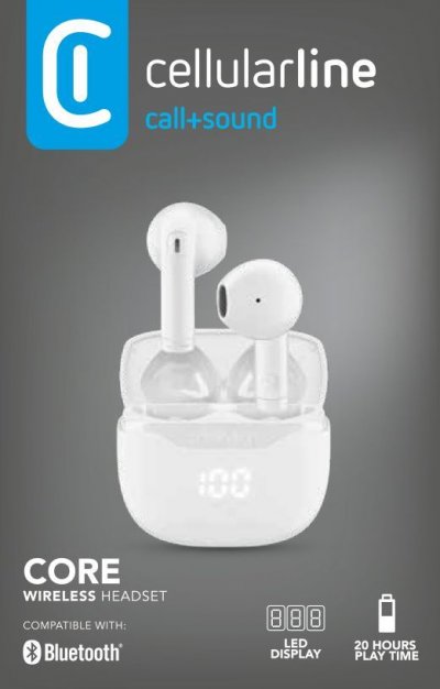 CELLULARLINE  Core &Eacute;couteur Bluetooth TWS avec &Eacute;tui de Recharge et &Eacute;cran LED - Neuf