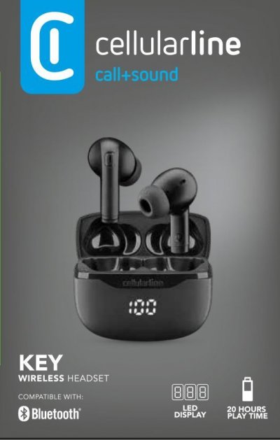 CELLULARLINE  Key &Eacute;couteurs Tws Bluetooth Avec &Eacute;tui De Charge Et Affichage Led