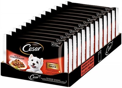 CESAR  sachets fra&icirc;cheur en sauce - 2 vari&eacute;t&eacute;s - pour chien adulte - 4 x 100 g (x13) 