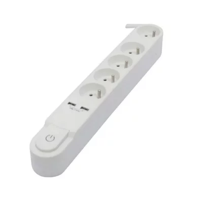 CHACON  Bloc Design avec Interrupteur et 2 USB - 5 x 16 A - 3m