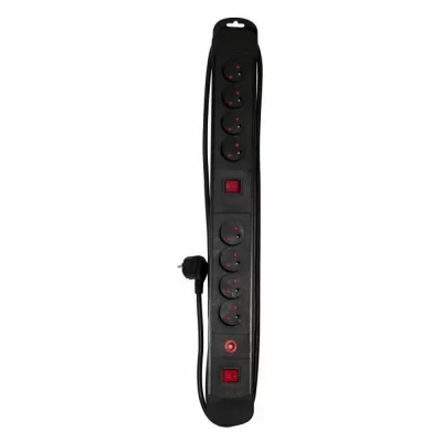 CHACON  Bloc multiprise Noir avec 2 interrupteurs - 8 x 16 A - 1,5m