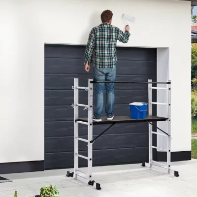 IDMARKET Chafaudage aluminium &eacute;chelle multifonction avec plateforme modulable sur roues, hauteur 165 cm