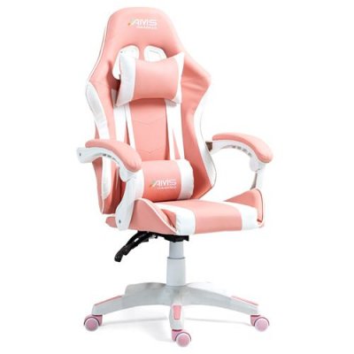AMS-GAMING Chaise  gamer#02-pink coloris noir & rose - coussin lombaire & appuie t&ecirc;te - si&egrave;ge gaming 