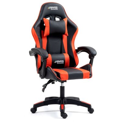  Chaise ams-gaming gamer#02-red coloris noir & rouge - coussin lombaire & appuie t&ecirc;te - si&egrave;ge gaming 