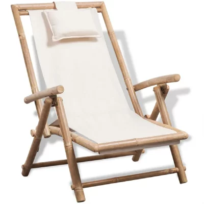 VIDAXL Chaise d'ext&eacute;rieur en bambou - Blanc - 62 x 86 x (71-91) cm