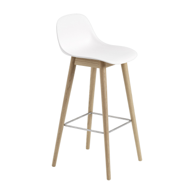 Chaise de bar 75 cm blanche pi&eacute;tement en ch&ecirc;ne Fiber - Muuto
