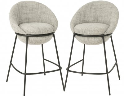 Chaise de bar design en tissu textur&eacute; gris clair et m&eacute;tal noir - EGYZ