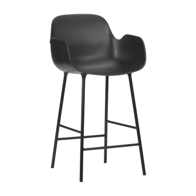 Chaise de bar Form structure acier avec accoudoirs - noir/noir - 65 cm