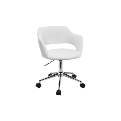 Chaise de bureau &agrave; roulettes design blanc et acier chrom&eacute; JESSY