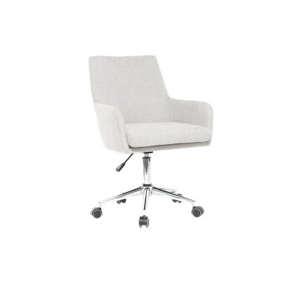 Chaise de bureau &agrave; roulettes en tissu gris clair et acier chrom&eacute; shana