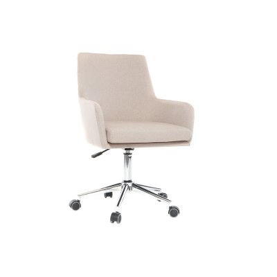 Chaise de bureau &agrave; roulettes en tissu naturel et acier chrom&eacute; SHANA