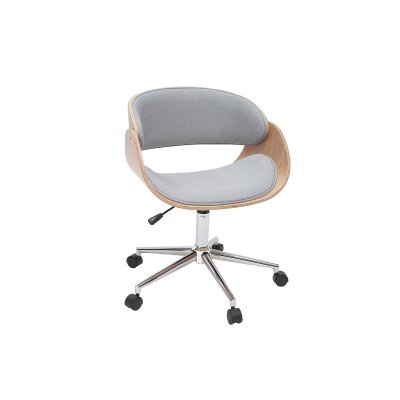 Chaise de bureau &agrave; roulettes tissu gris et bois clair bent