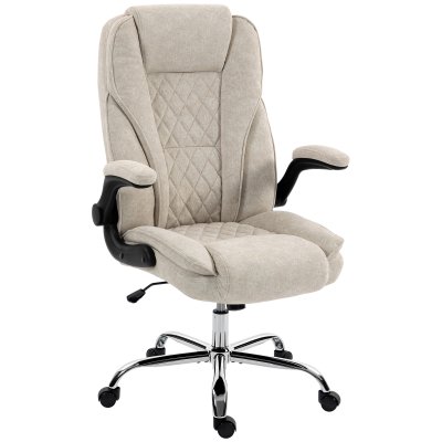 Chaise de bureau accoudoirs rabattables hauteur r&eacute;glable velours beige