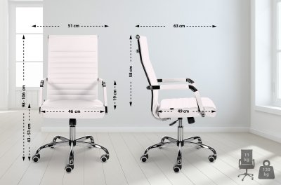 Chaise de bureau Amadora avec hauteur r&eacute;glable et Pied en m&eacute;tal blanc Similicuir