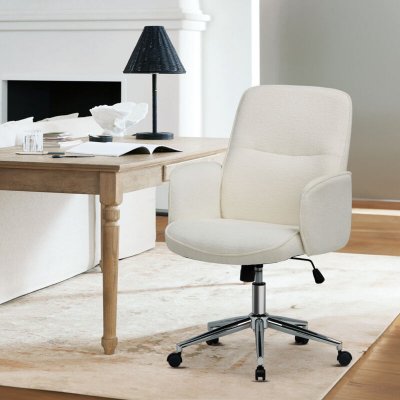 Chaise de Bureau Beige, Dossier Haut Coquille, Hauteur R&eacute;glable, Mode D&eacute;tente