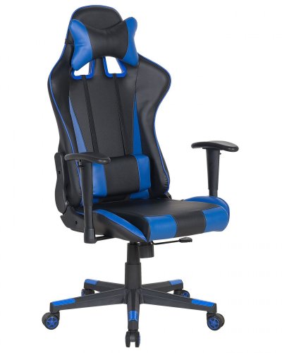 BELIANI Chaise de bureau Cuir PU Bleu fonc&eacute; GAMER