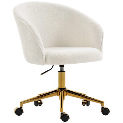 Chaise De Bureau Design Bouclette Cr&egrave;me Acier Dor&eacute;
