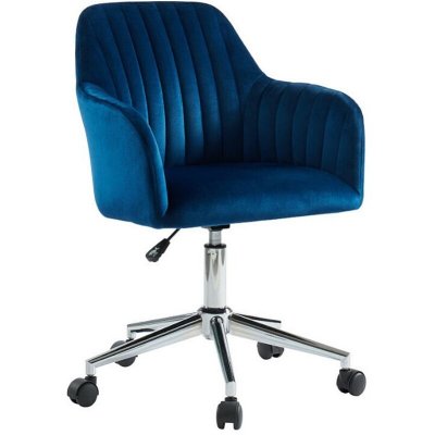 Chaise de bureau ELEANA - Velours - Bleu - Hauteur r&eacute;glable
