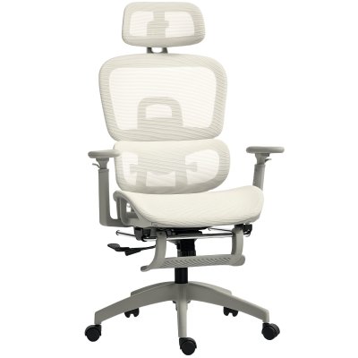 Chaise de bureau ergonomique inclinable avec repose pieds maille beige