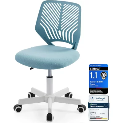 Chaise de bureau ergonomique sans accoudoirs d'une hauteur r&eacute;glable bleu