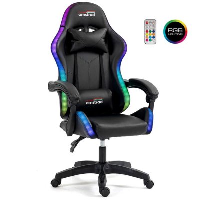 AMSTRAD Chaise de bureau Gamer noir avec &eacute;clairage LED 366 effets - T&eacute;l&eacute;commande