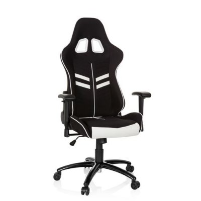 HJH OFFICE Chaise de bureau gaming / fauteuil gamer LEAGUE PRO I tissu / simili-cuir noir / blanc  